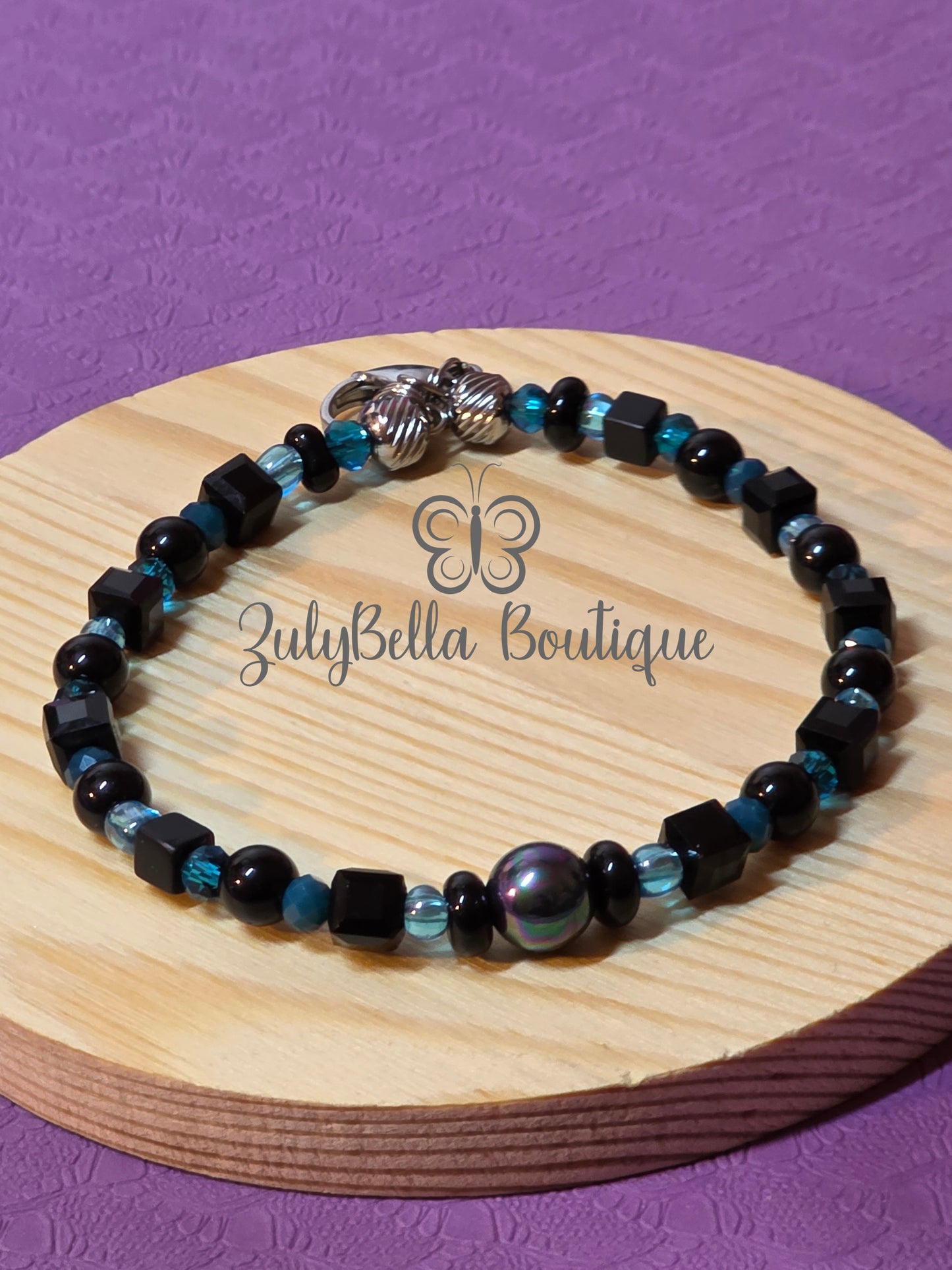 Memory Wire Clasp Bracelet - Blue and Black