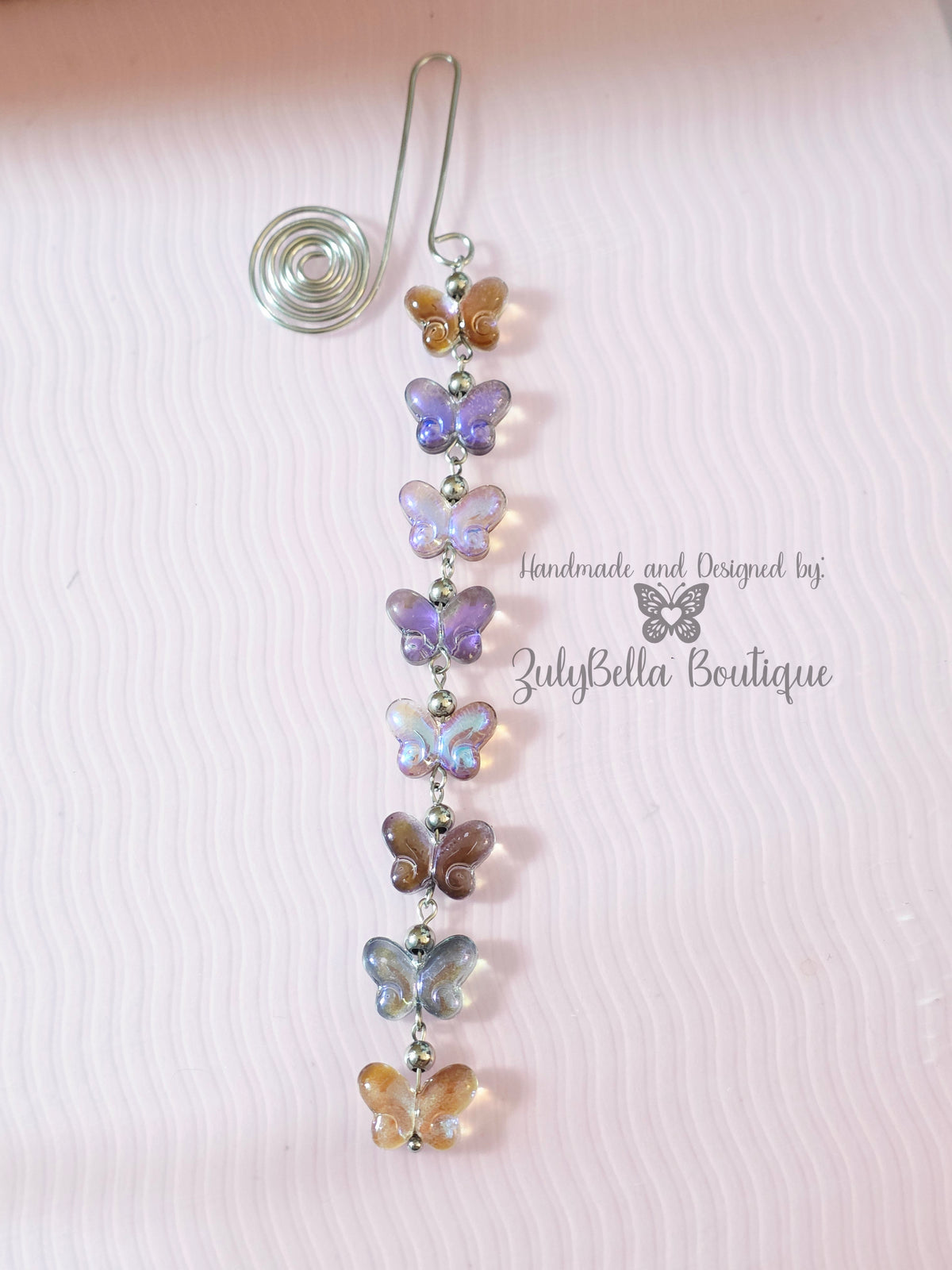 Wire Beaded Dangle Bookmark- Butterflies- Multi-color