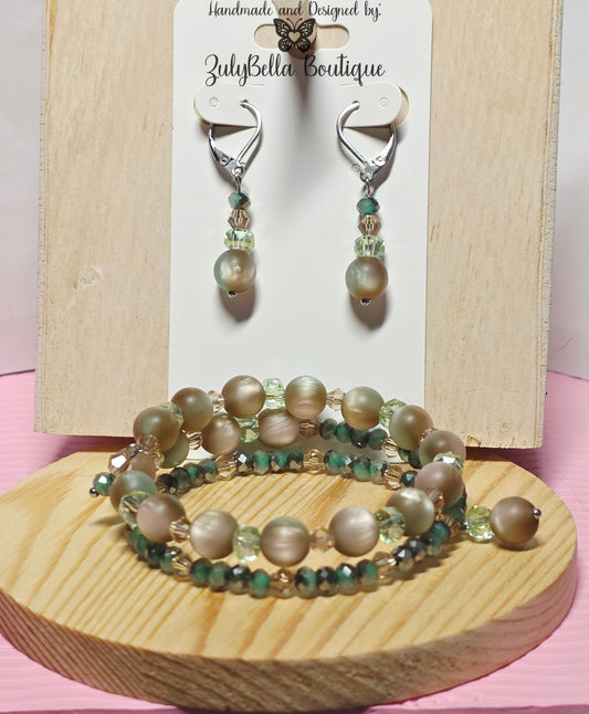 Gorgonia Earthlight Sparkle - Memory Wire Bracelet and Earring Jewelry Set