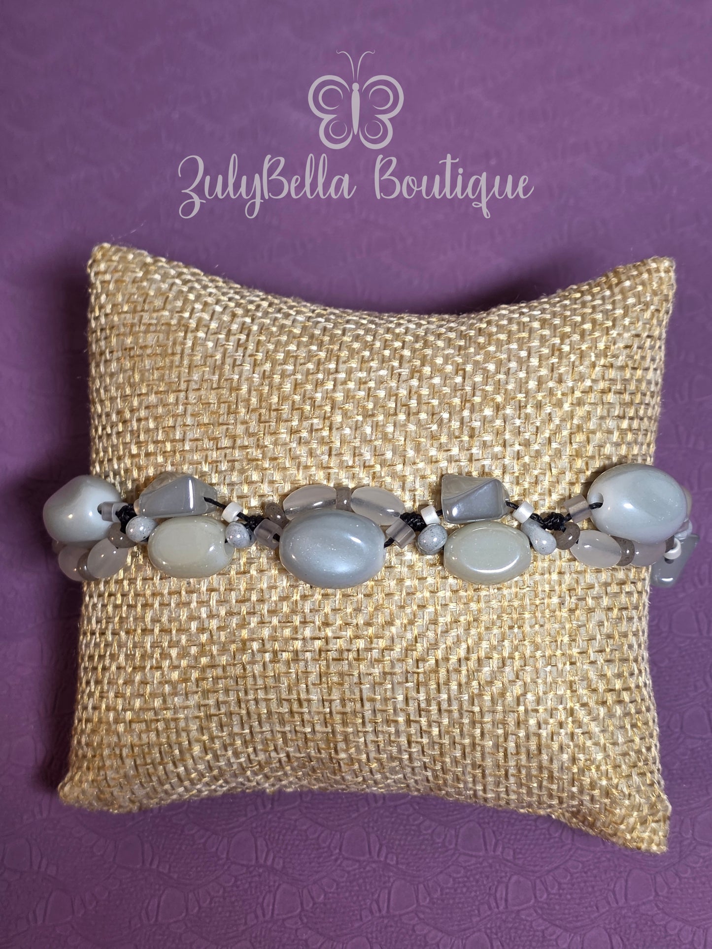 Knotted Cord Bracelet- Irregular Shape Glass Beads- with 2" Extender