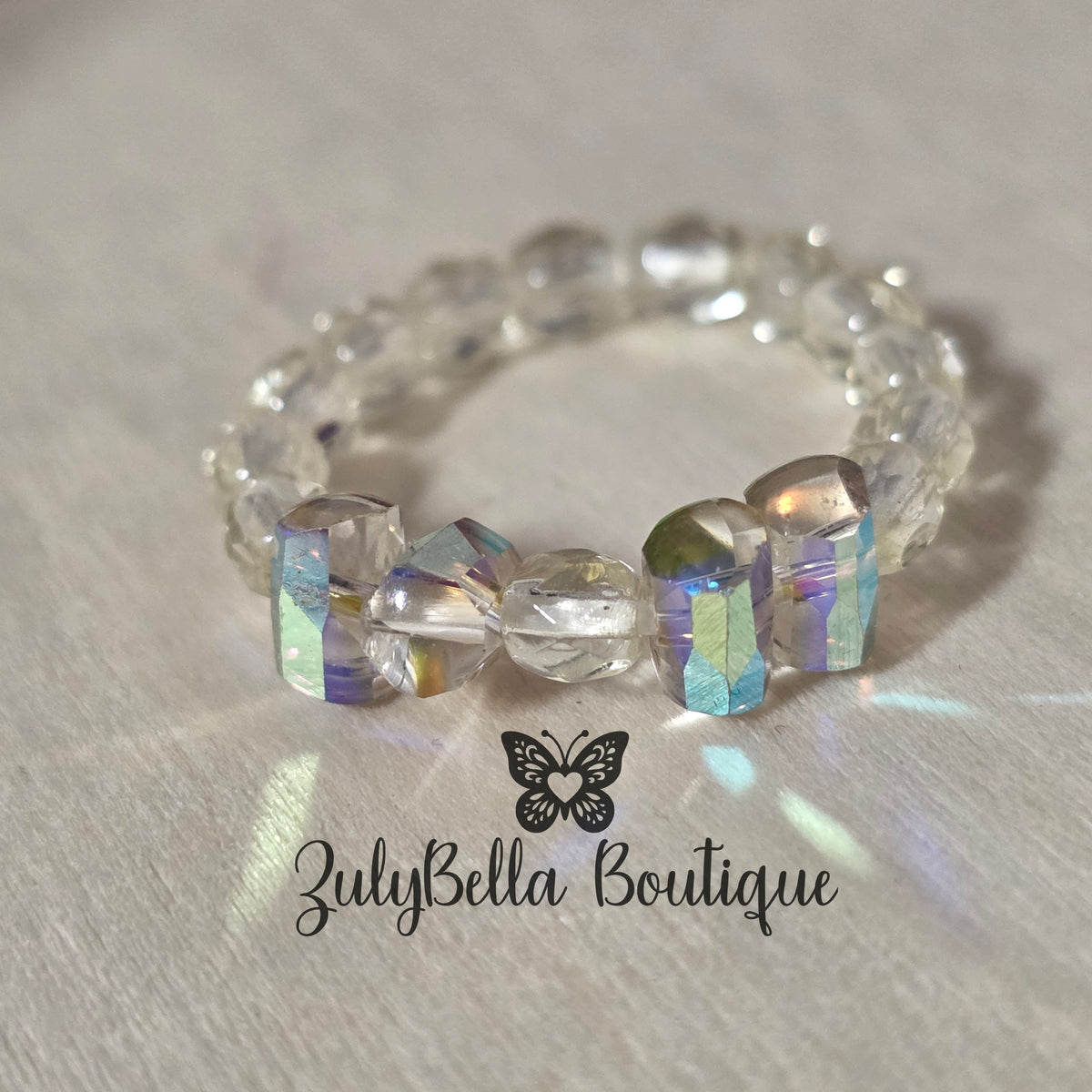 Beaded Ring - Ab Clear and Light Champagne - Size #8