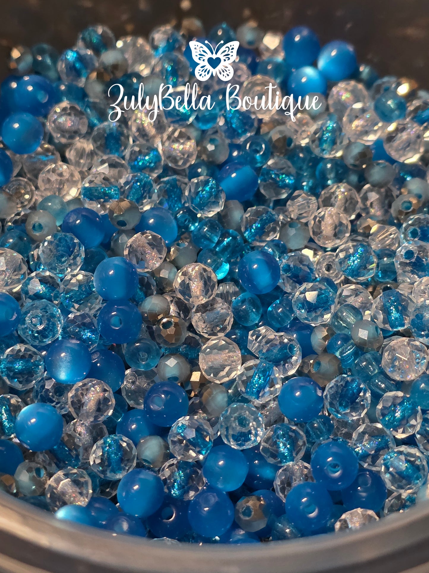 Blue Sparkle Bead Mix - #8 - 60+grams- with Container.