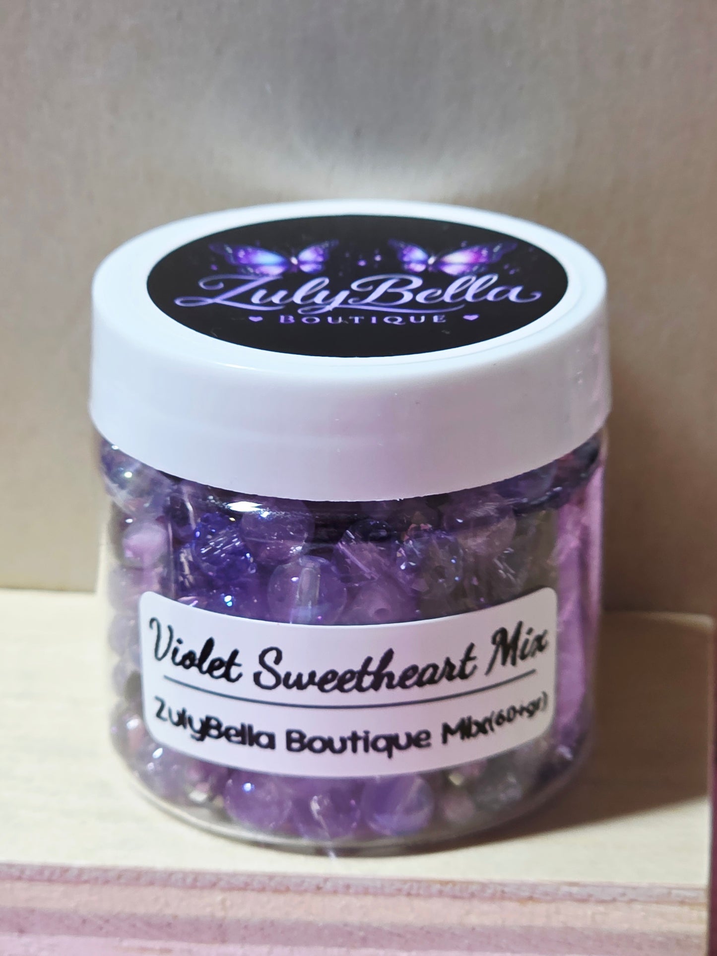Violet Sweetheart Bead Mix - #2 - 60+grams- with Container