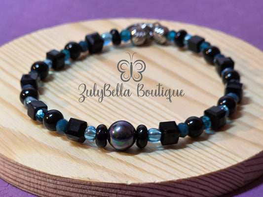 Memory Wire Clasp Bracelet - Blue and Black