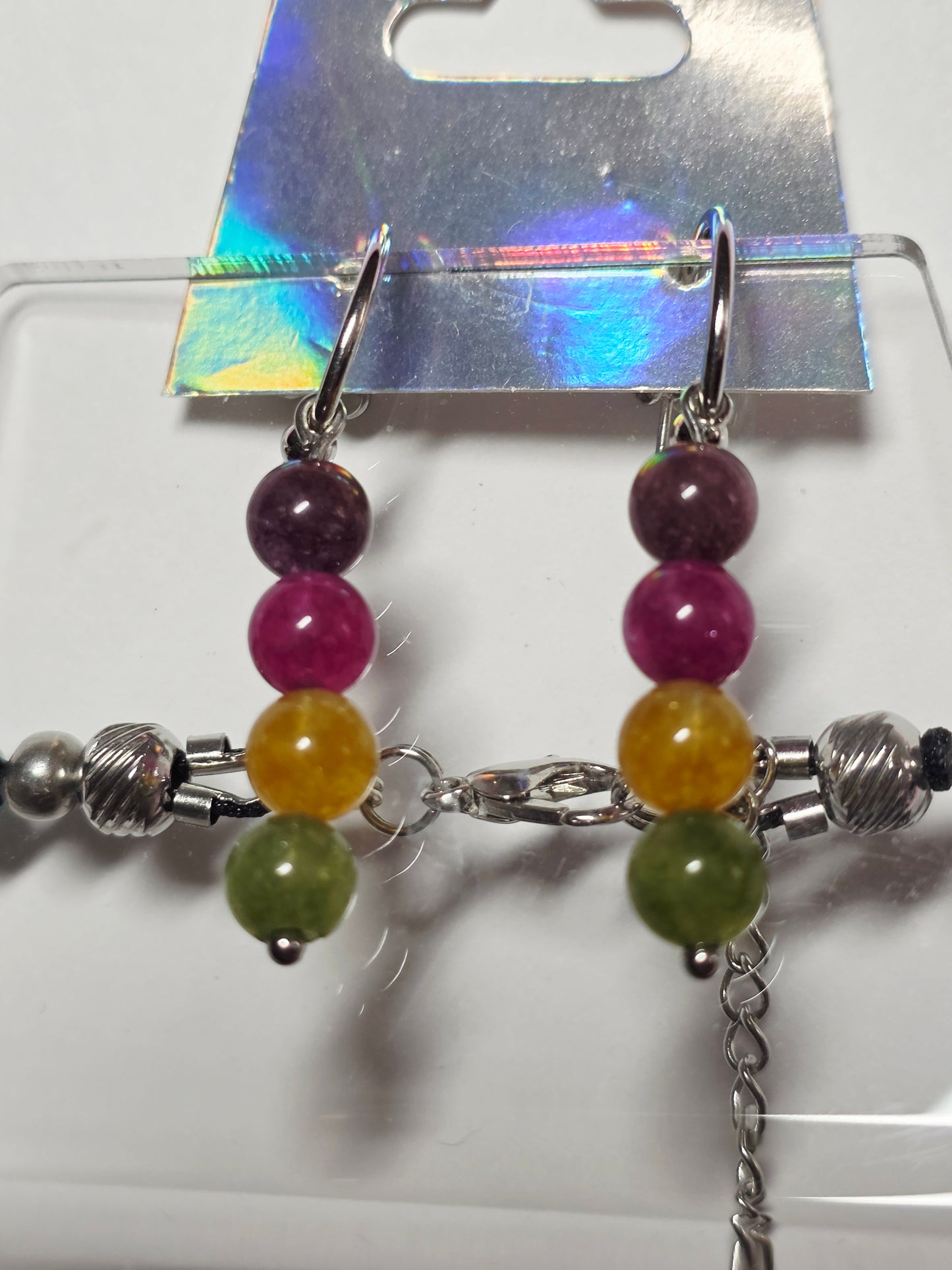Tourmaline Chalcedony Crochet Beaded Necklace and Earring Jewelry Set
