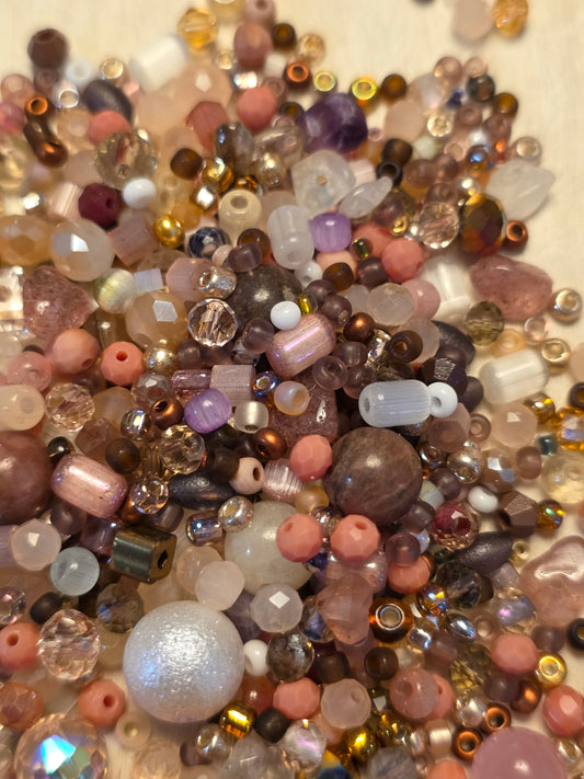 Peachy Mauve Glass Loose Bead Mx #3 - 45 grms.