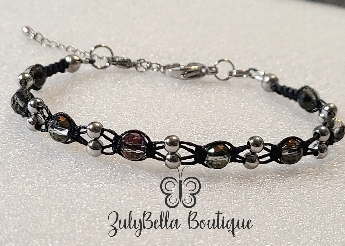 Midnight Elegance Macramé Cord Bracelet