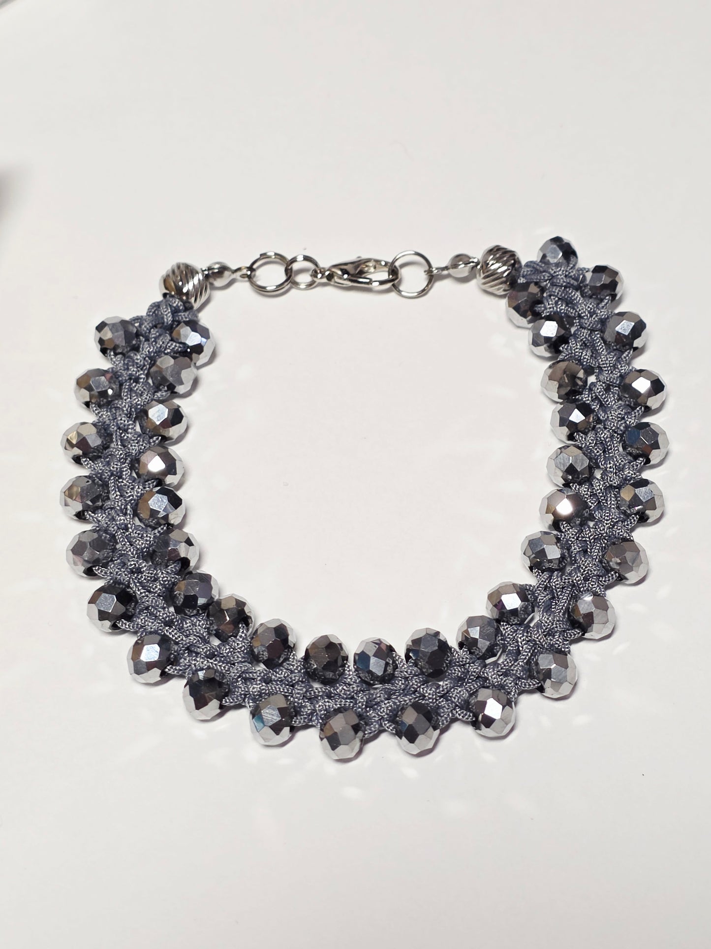 Turkish Crochet Bracelet- Gray / Silver - 8" Plus Size