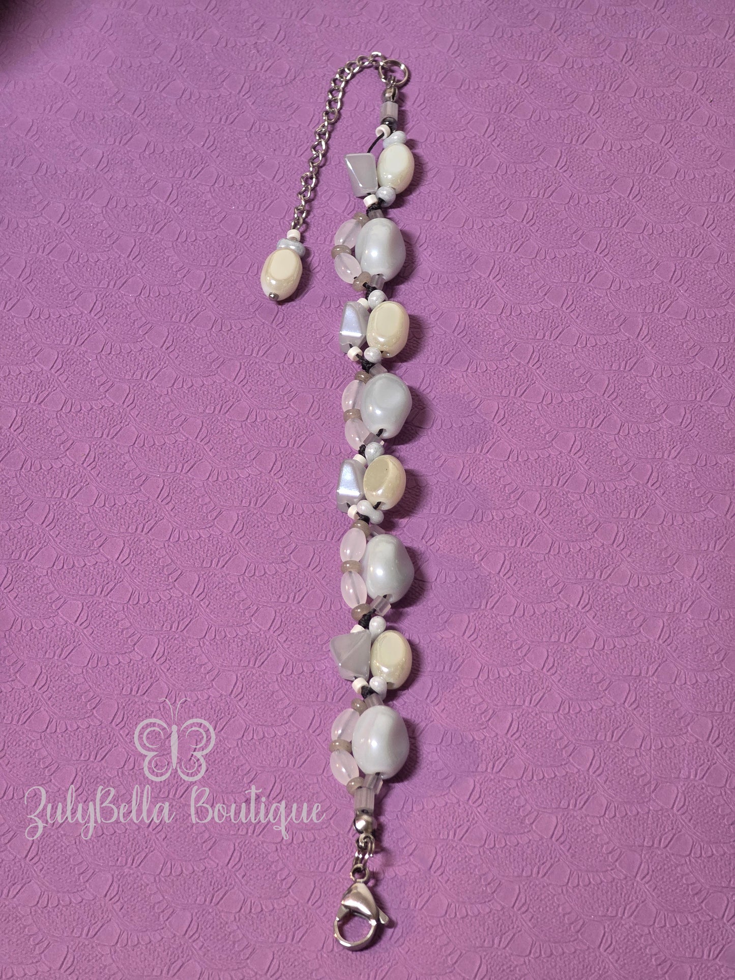 Knotted Cord Bracelet- Irregular Shape Glass Beads- with 2" Extender