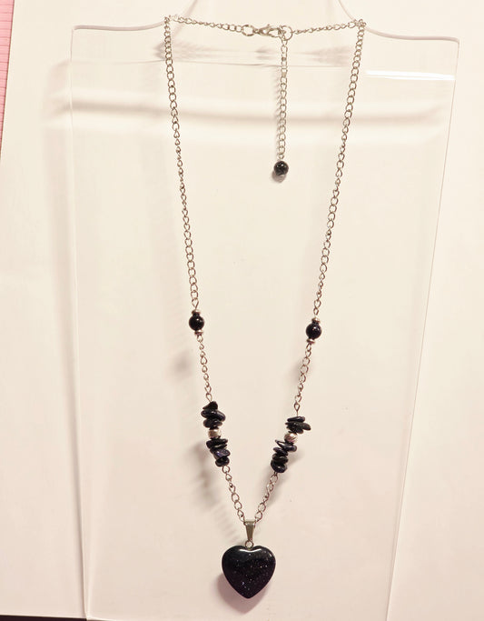 Blue Sandstone Heart - Stainless Steel Necklace.