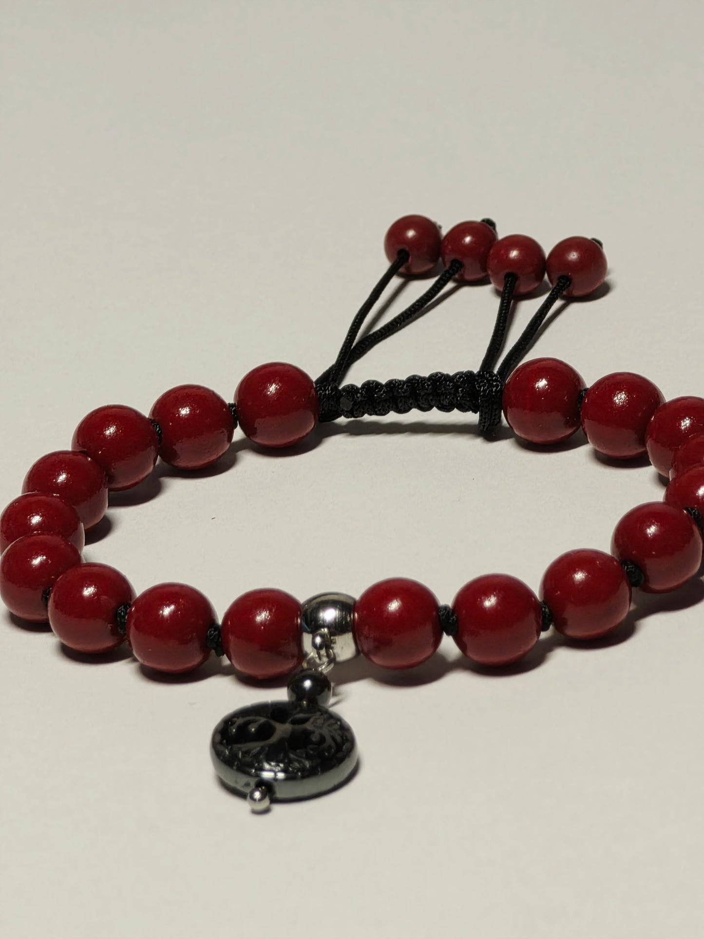 Knotted Cord Adjustable Bracelet- Cinnabar and Hematite - Tree of Life