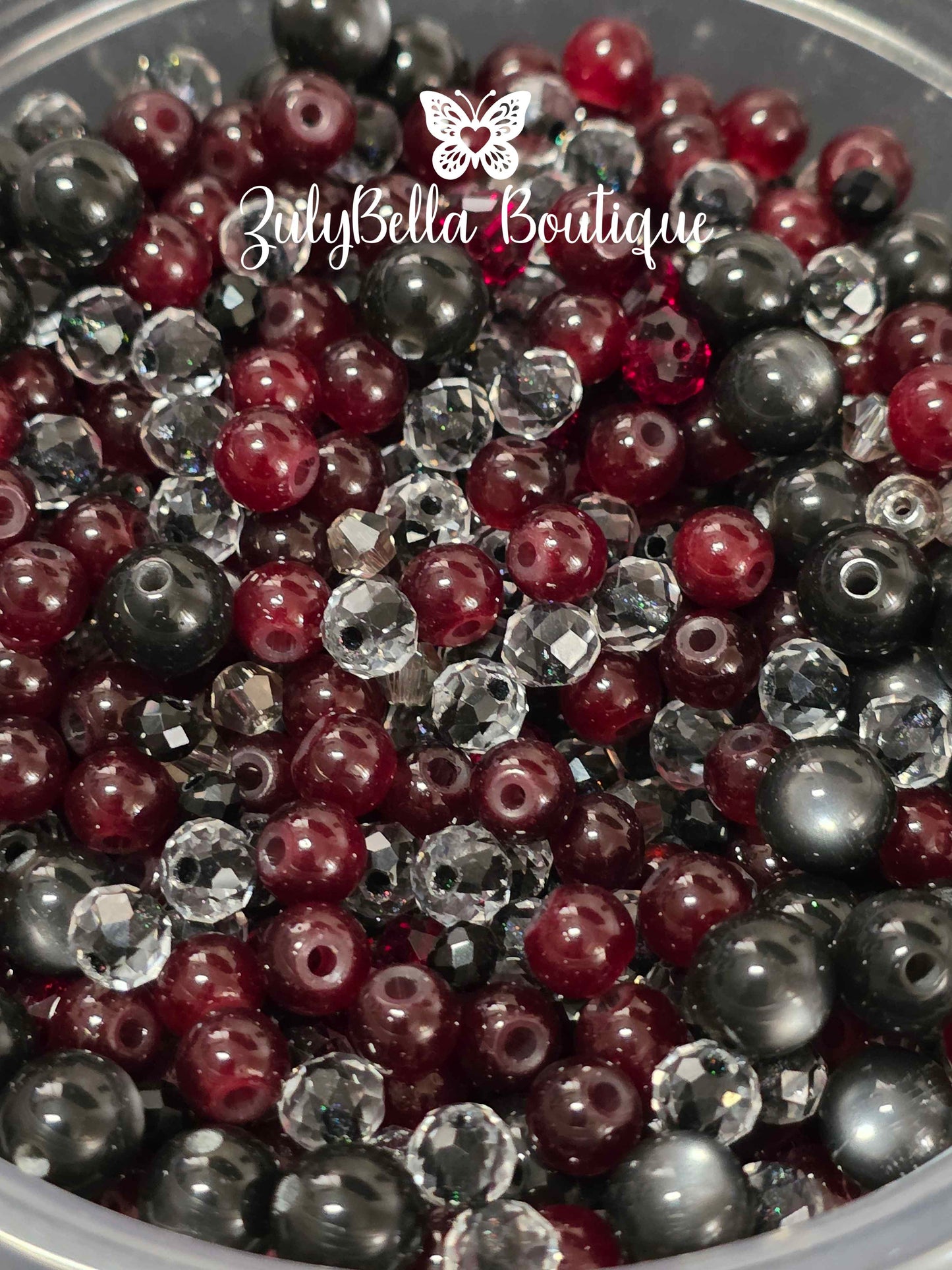 Midnight Crimson Starlight Bead Mix - #6 - 60+grams- with Container