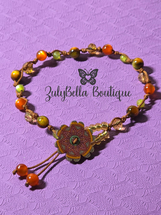 Knotted Cord Bracelet with Decorative Button Closure