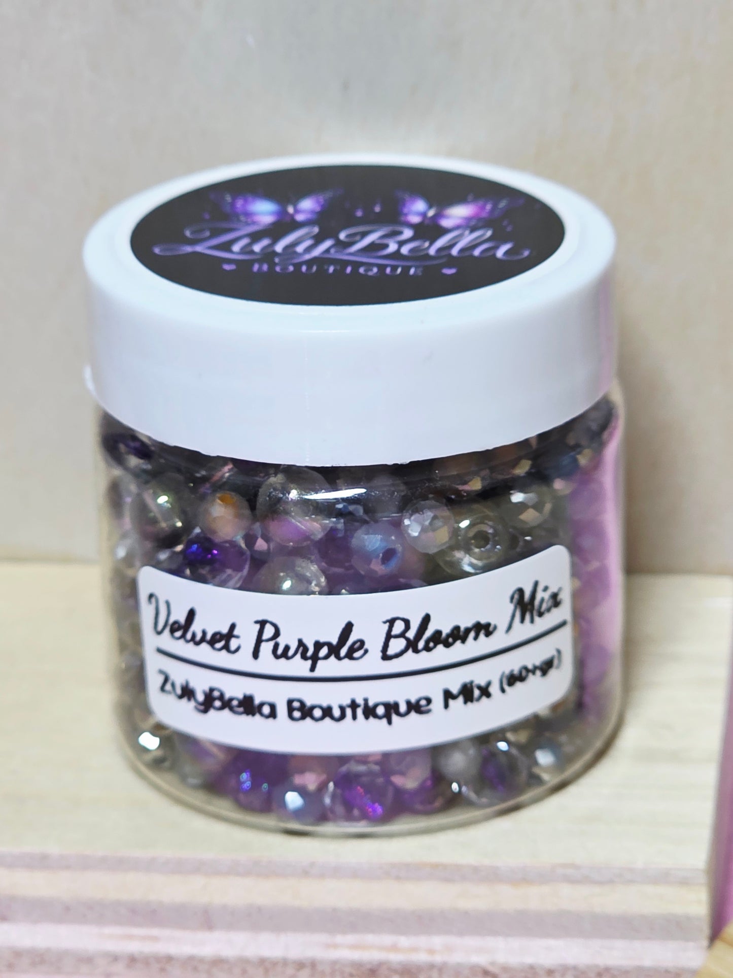 Violet Purple Bloom Bead Mix - #4 - 60+grams- with Container