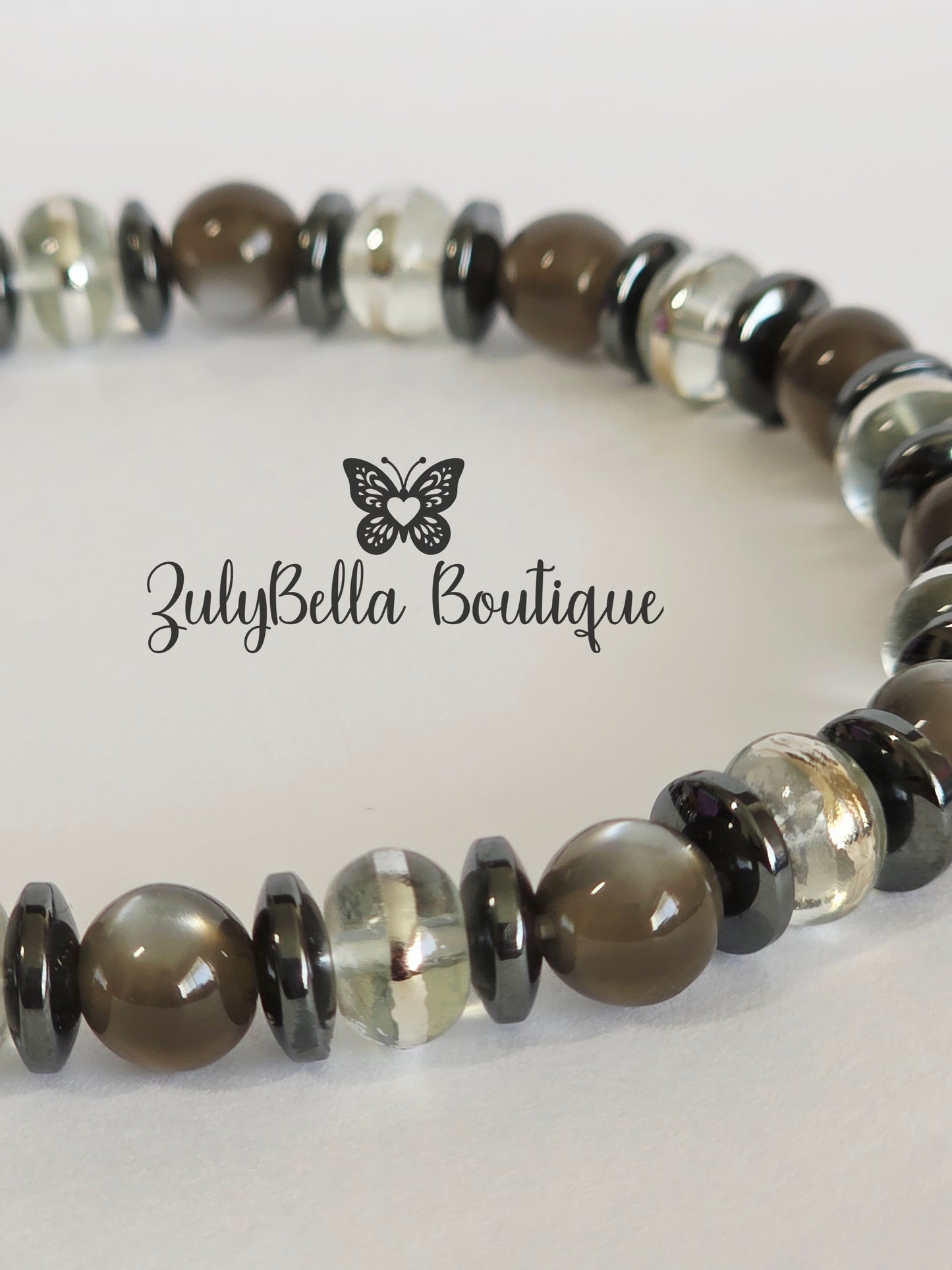 Gorgonia, Glass, and Hematite Stretchy Bracelet