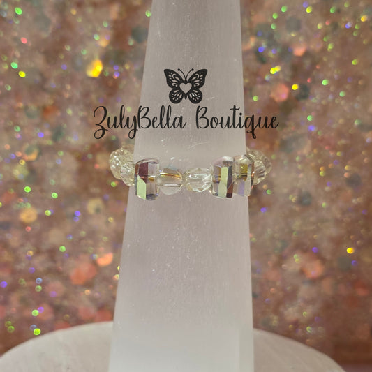 Beaded Ring - Ab Clear and Light Champagne - Size #8