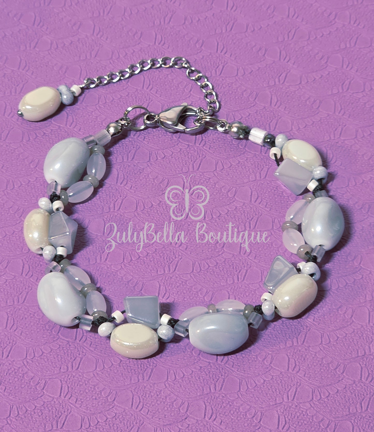 Knotted Cord Bracelet- Irregular Shape Glass Beads- with 2" Extender