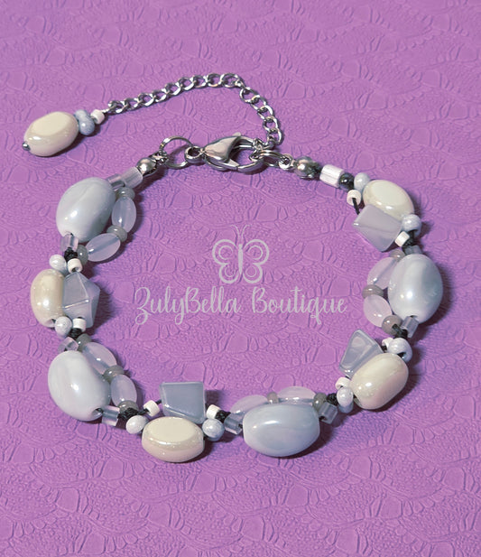 Knotted Cord Bracelet- Irregular Shape Glass Beads- with 2" Extender