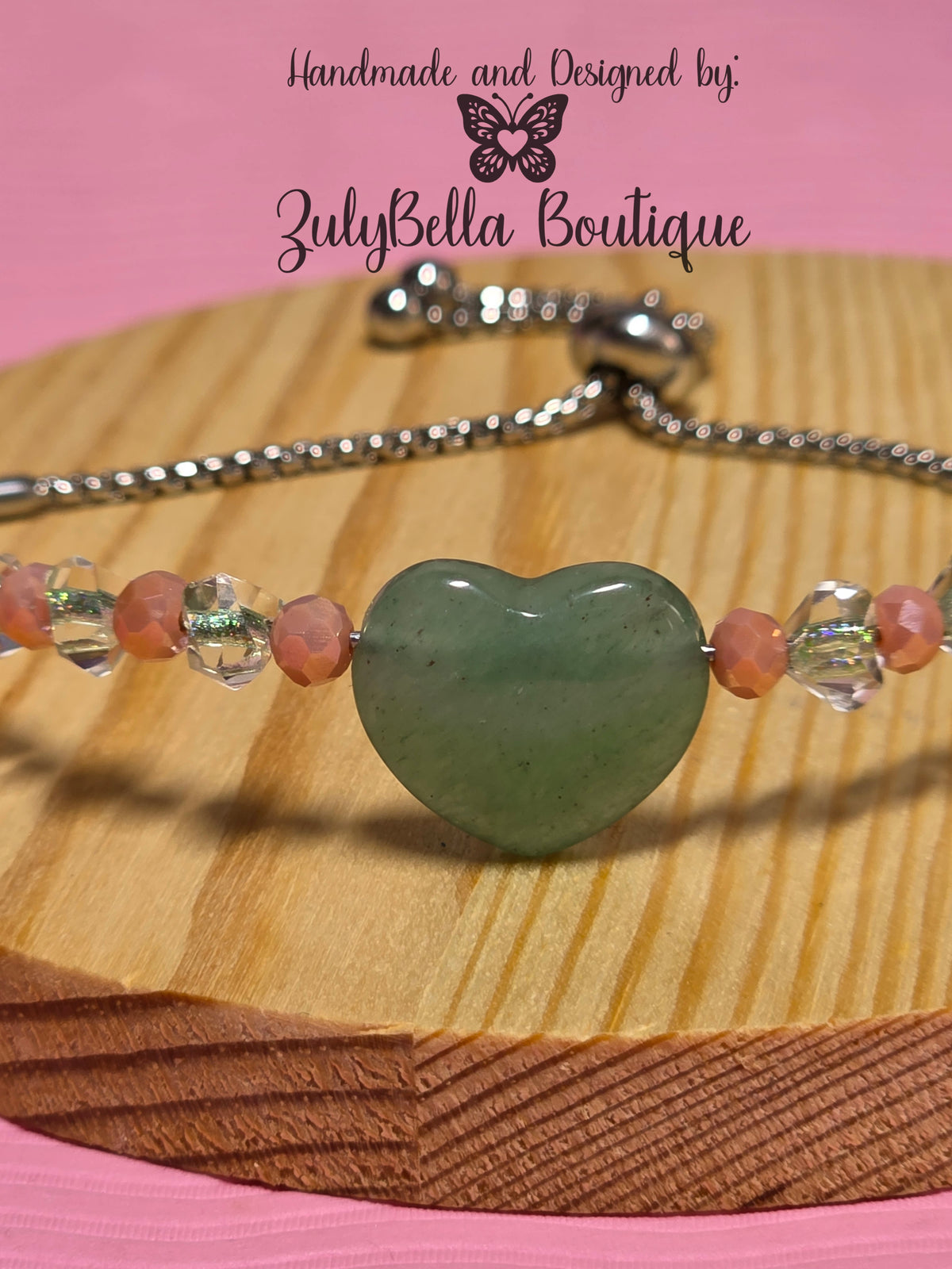 Jade Heart Adjustable Stainless Steel Bracelet