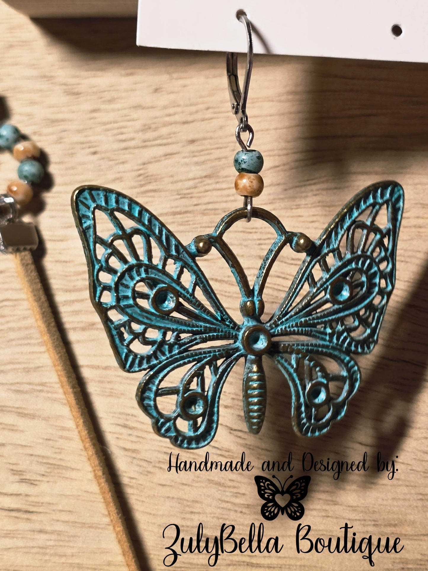 Boho Style Faux Suede Cord Necklace and Earring Jewelry Set with Butterfly.