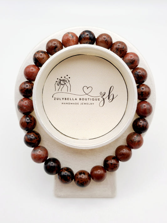 Mahogany Jasper Natural Gemstone Beaded Bracelet  7.5"