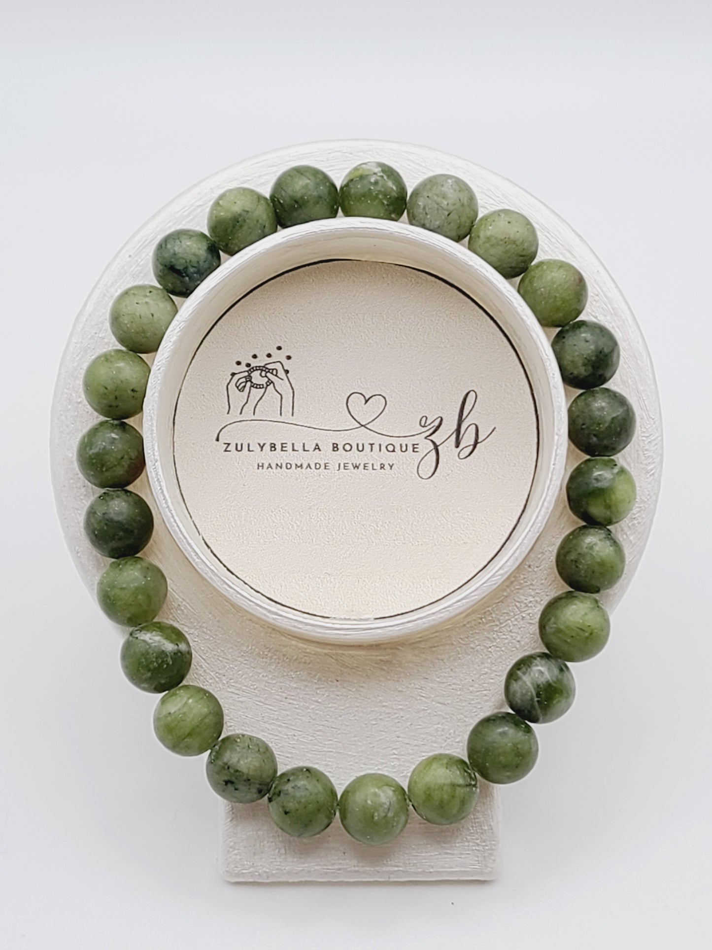 Natural Gemstone Taiwan Jade Beaded Bracelet- 7.75"