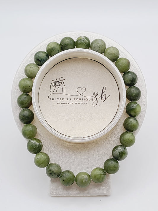 Natural Gemstone Taiwan Jade Beaded Bracelet- 7.75"