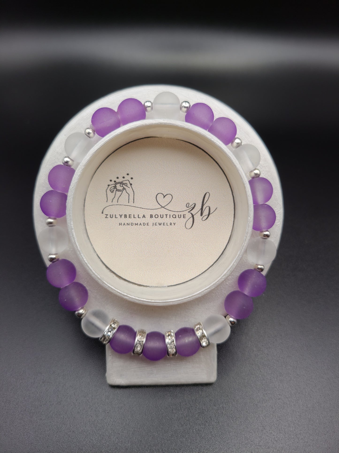 Purple and White Frosted Glass Beaded Bracelet