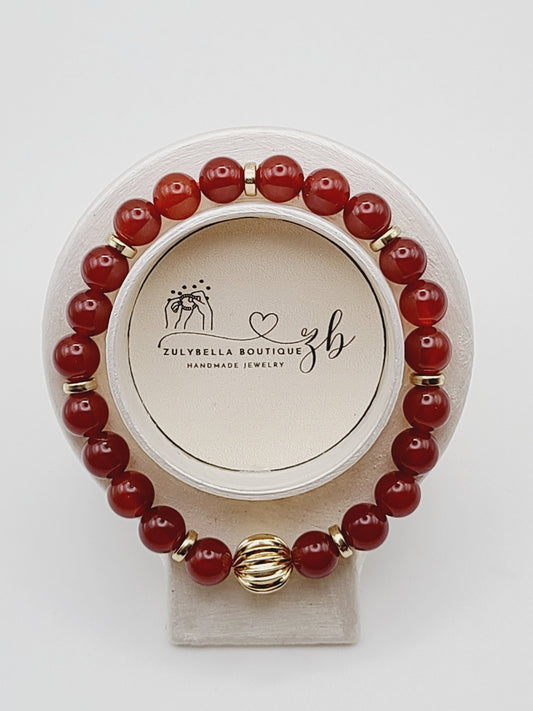 Carnelian Natural Gemstone Bracelet With Gold tone Focal Bead