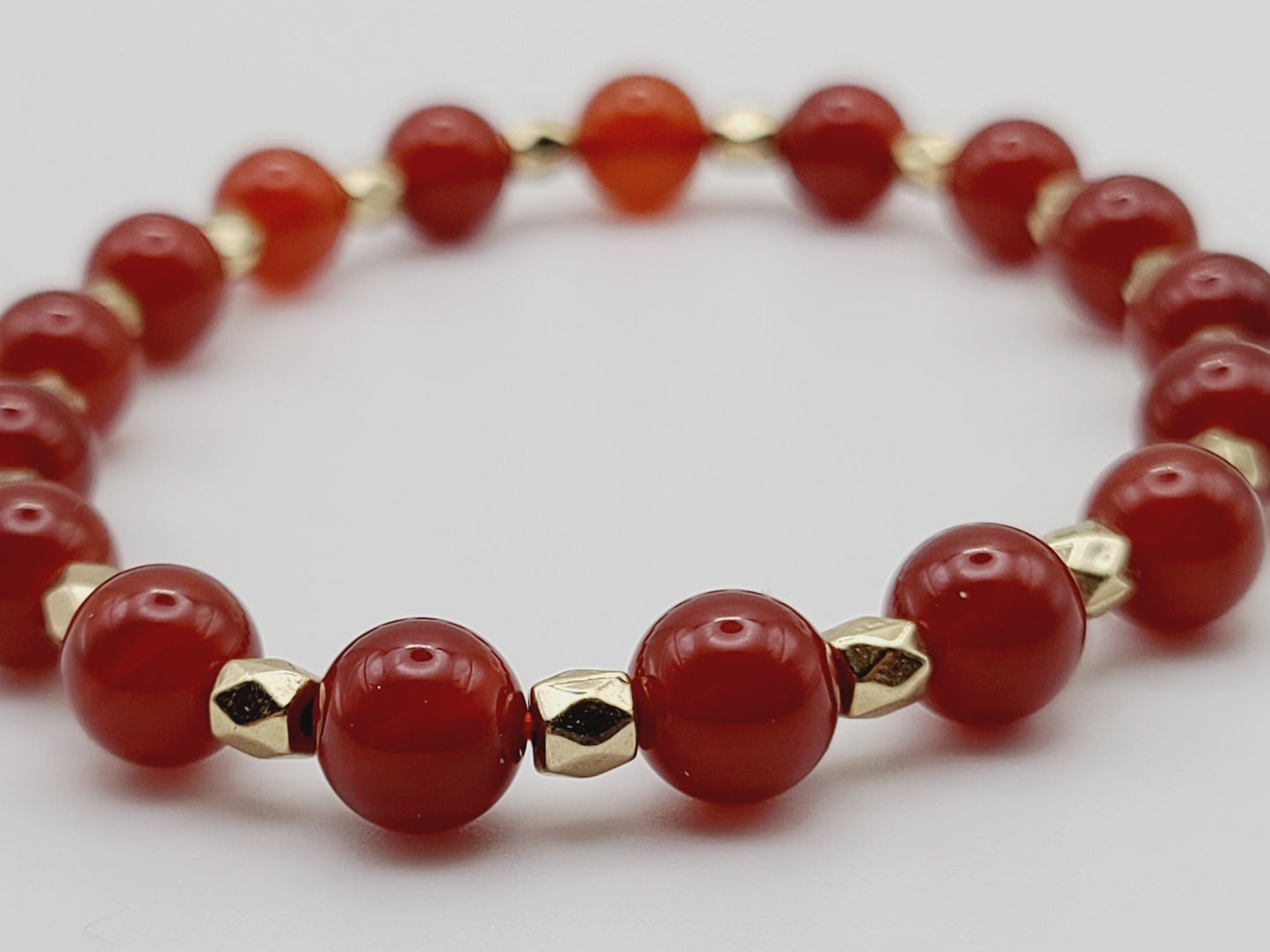 Carnelian Natural Gemstone Bracelet With Gold tone spacers