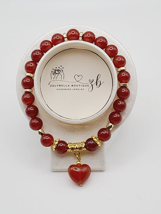 Carnelian Natural Gemstone Bracelet With Carnelian Heart Charm