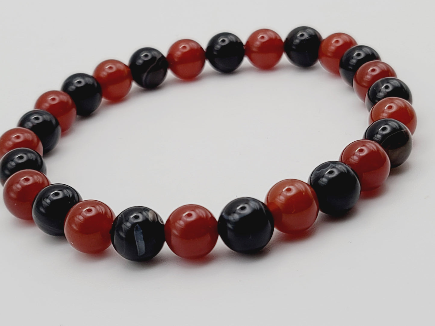 Carnelian with Banded Onyx Agate Natural Gemstone Bracelet