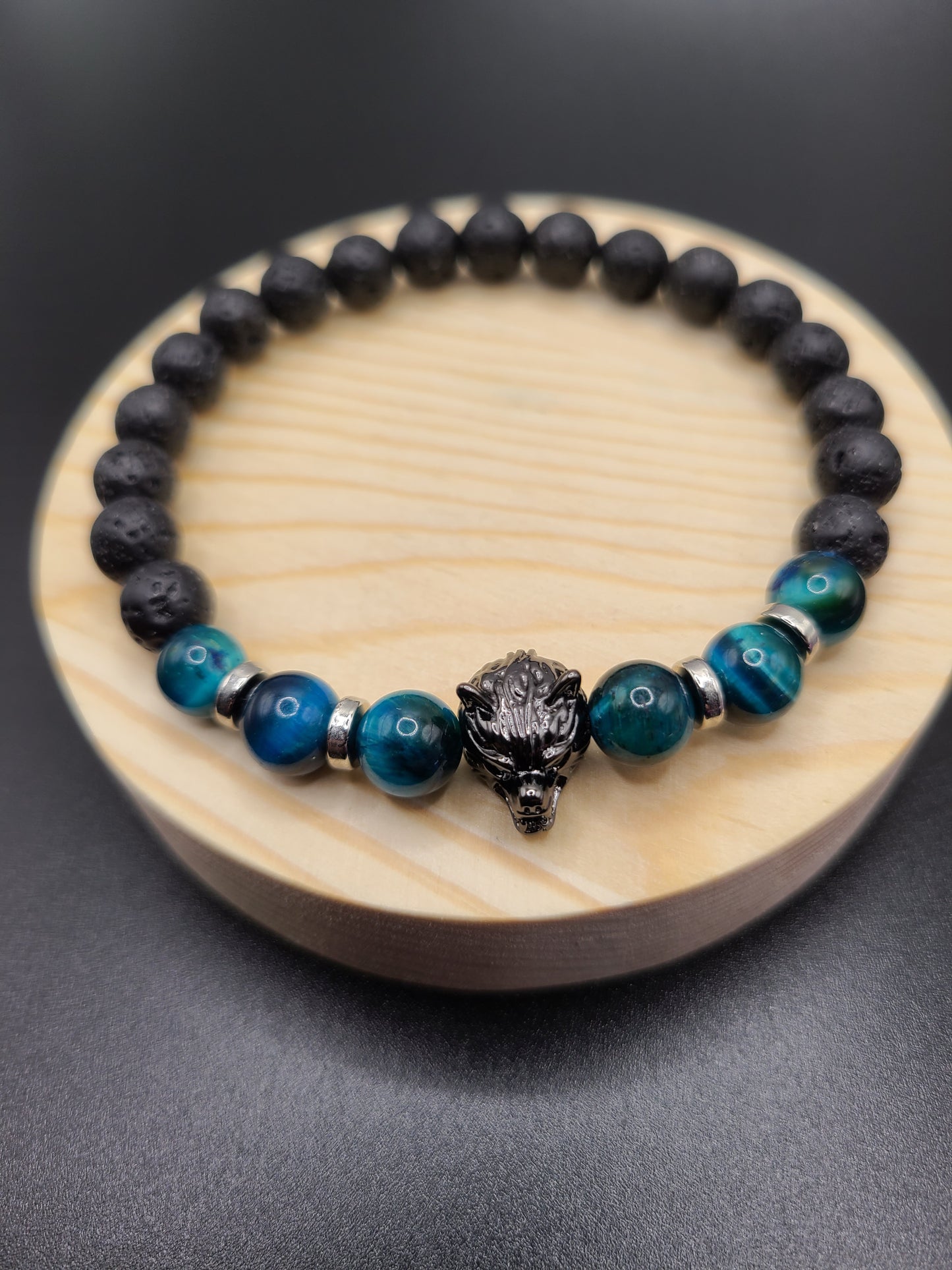 Peacock Tiger Eye -Wolf Beaded Bracelet