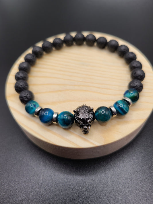 Peacock Tiger Eye -Wolf Beaded Bracelet