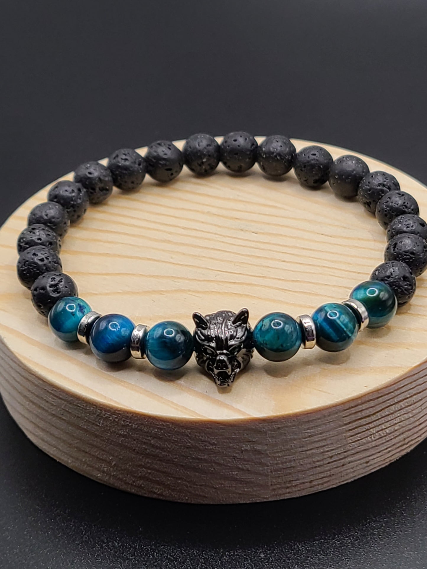 Peacock Tiger Eye -Wolf Beaded Bracelet