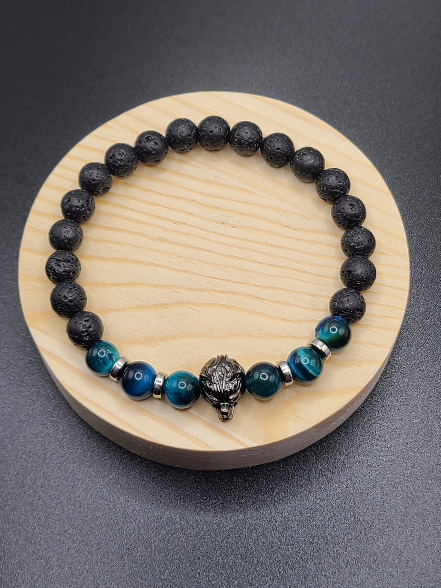 Peacock Tiger Eye -Wolf Beaded Bracelet