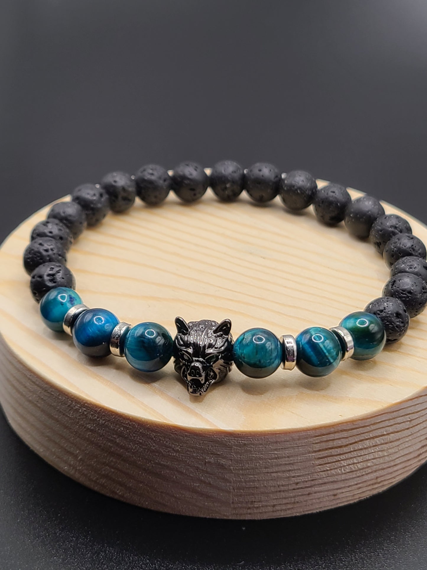 Peacock Tiger Eye -Wolf Beaded Bracelet