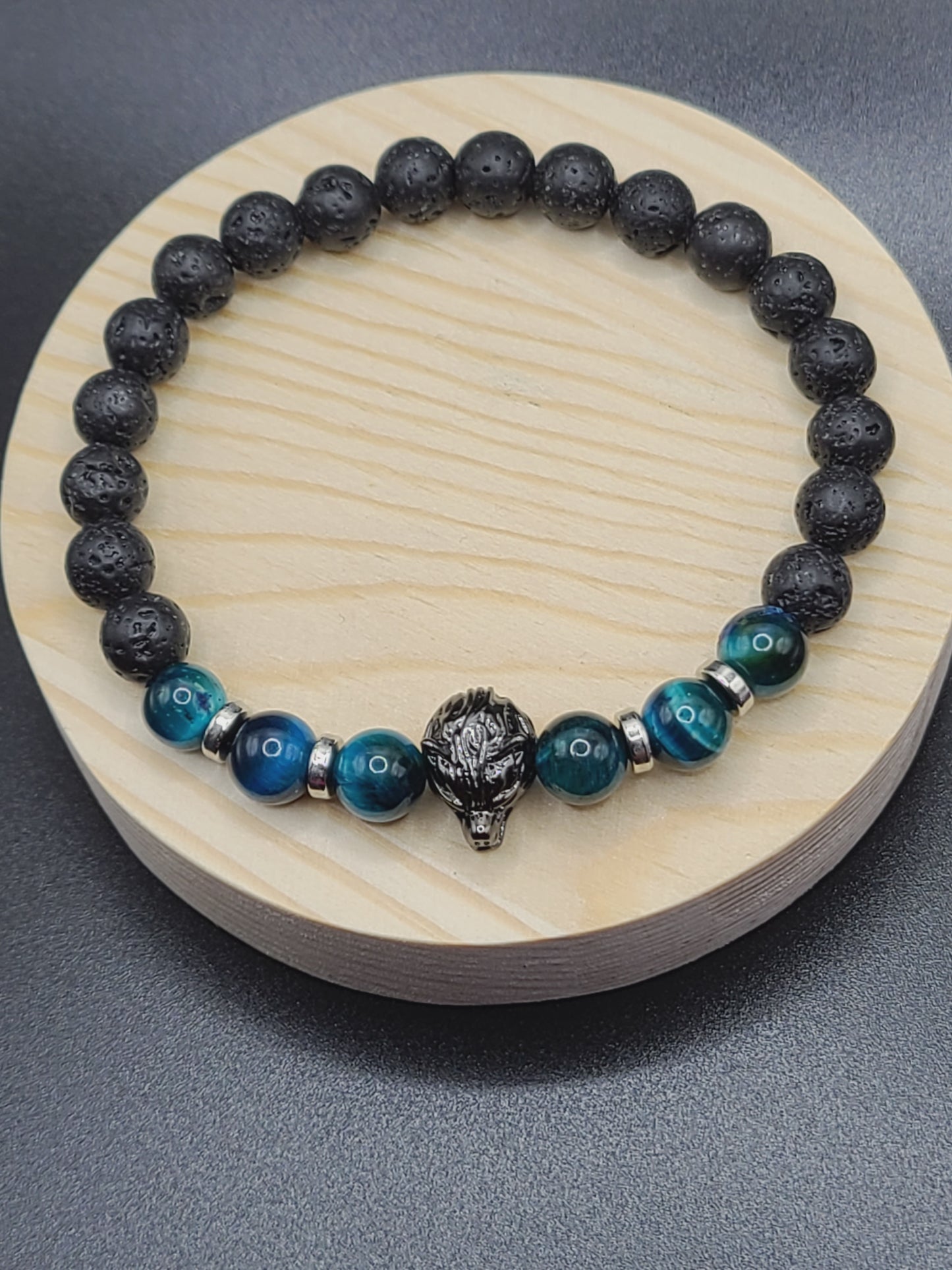 Peacock Tiger Eye -Wolf Beaded Bracelet