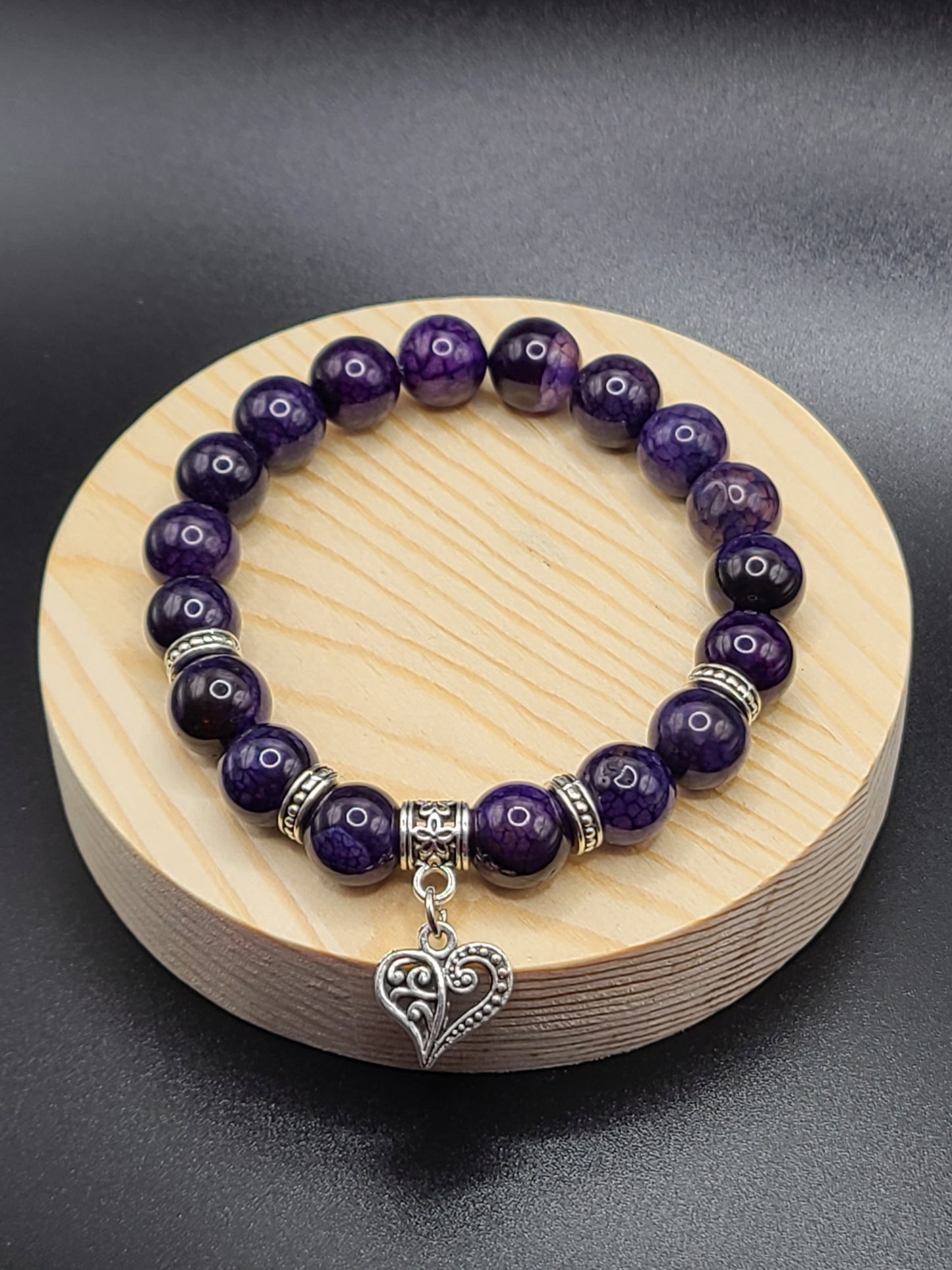 Purple Dragon Agate with Heart Pendant