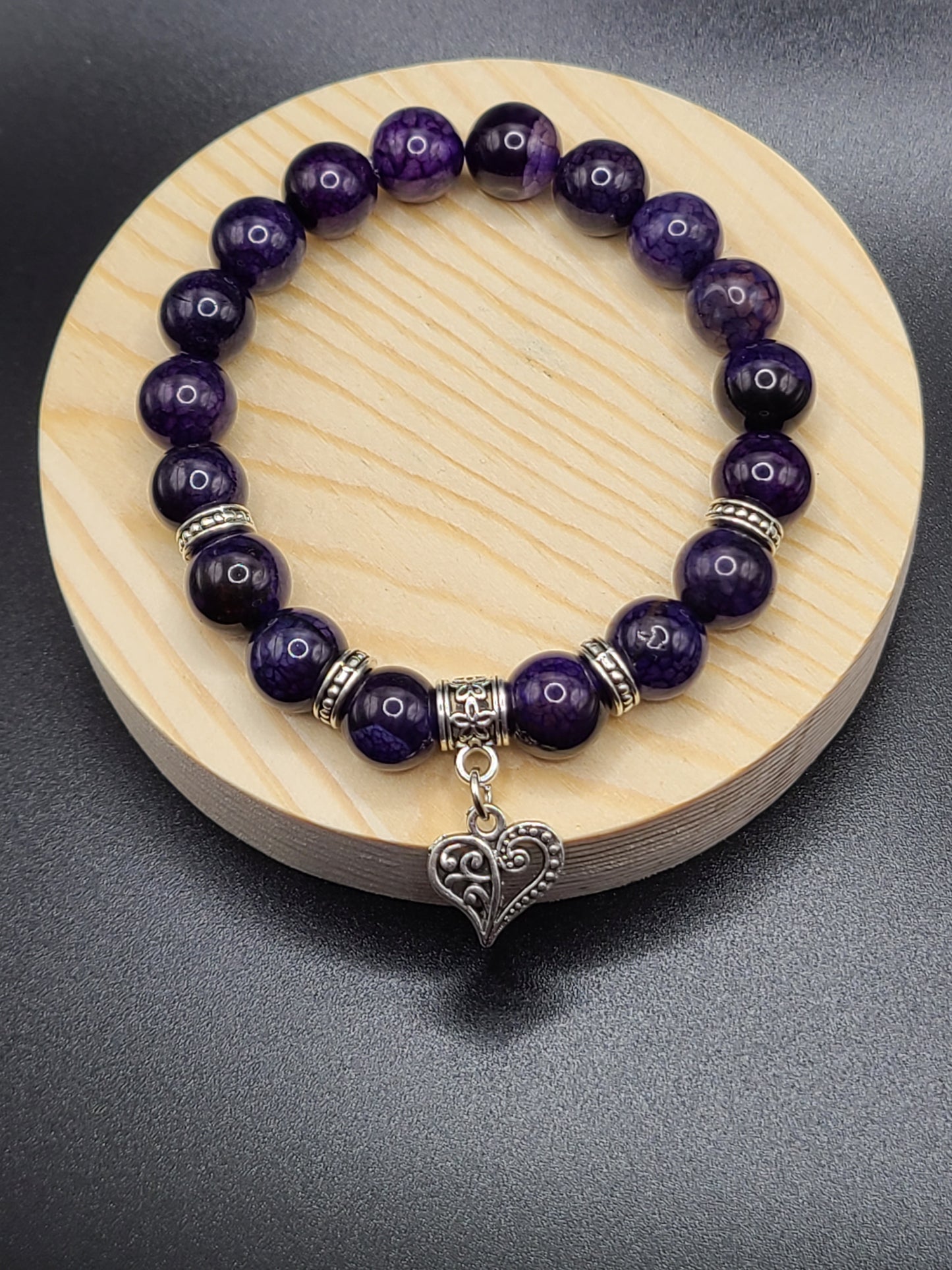 Purple Dragon Agate with Heart Pendant