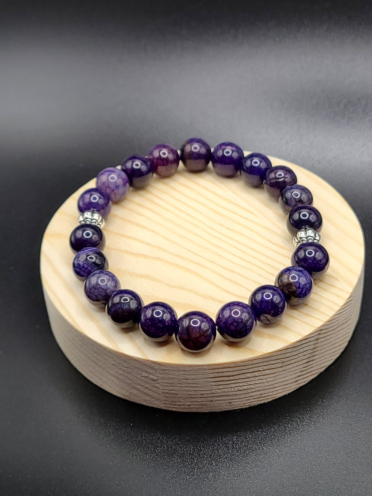 Purple Dragon Agate Natural Gemstone Beaded Bracelet with spacers.