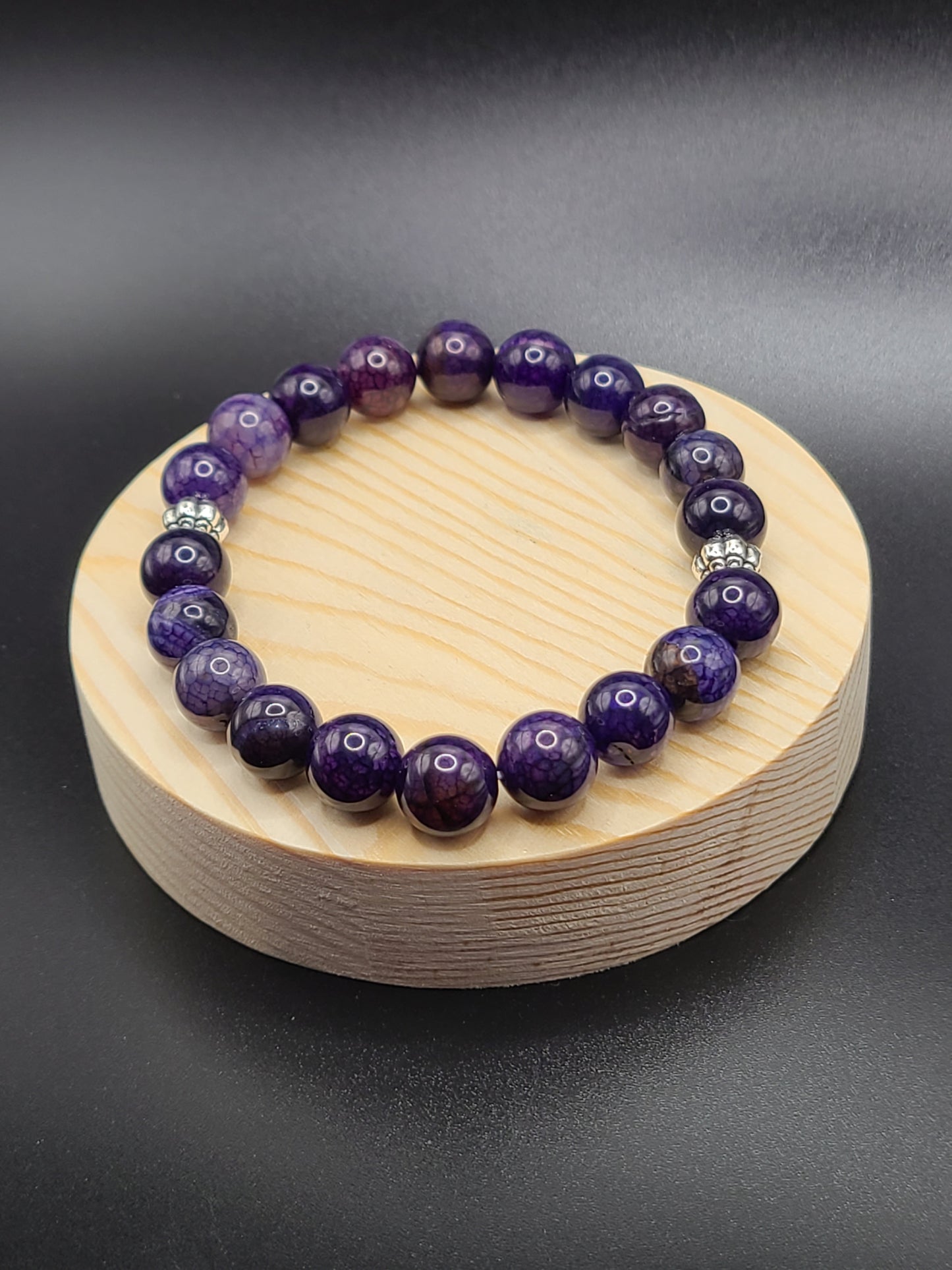 Purple Dragon Agate Natural Gemstone Beaded Bracelet with spacers.