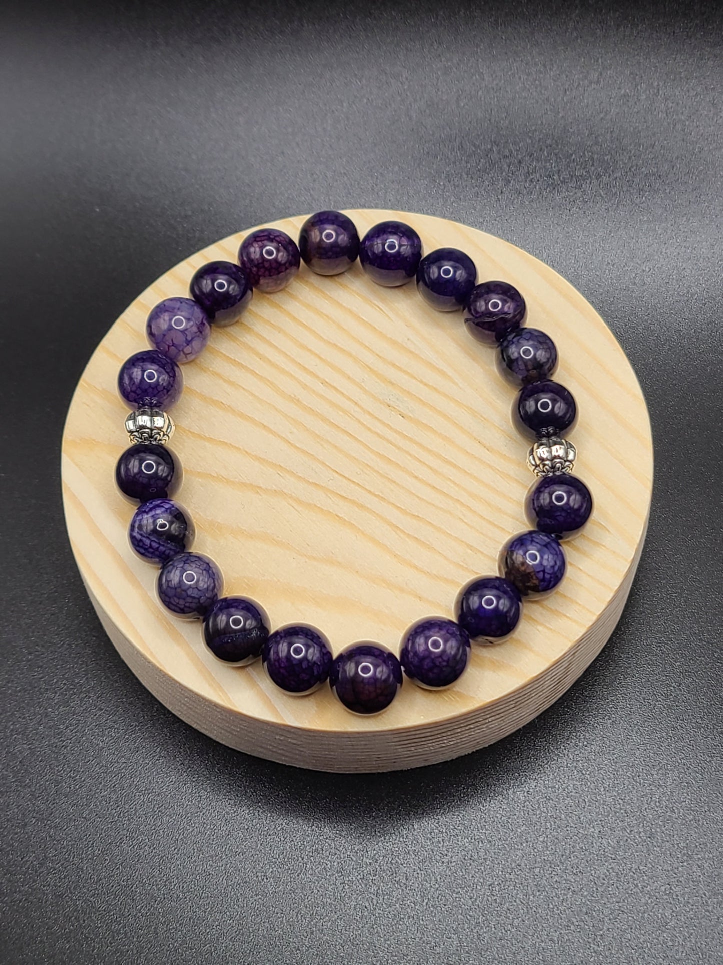 Purple Dragon Agate Natural Gemstone Beaded Bracelet with spacers.