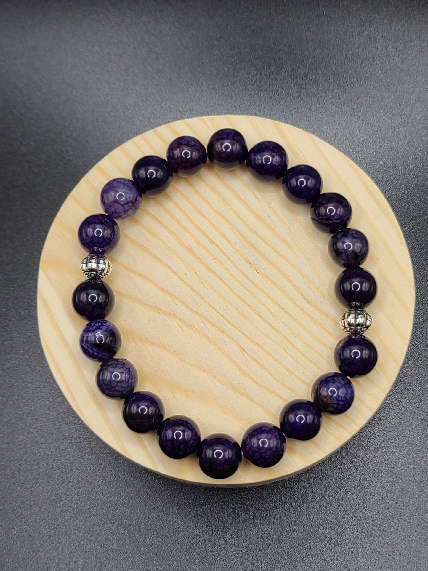 Purple Dragon Agate Natural Gemstone Beaded Bracelet with spacers.