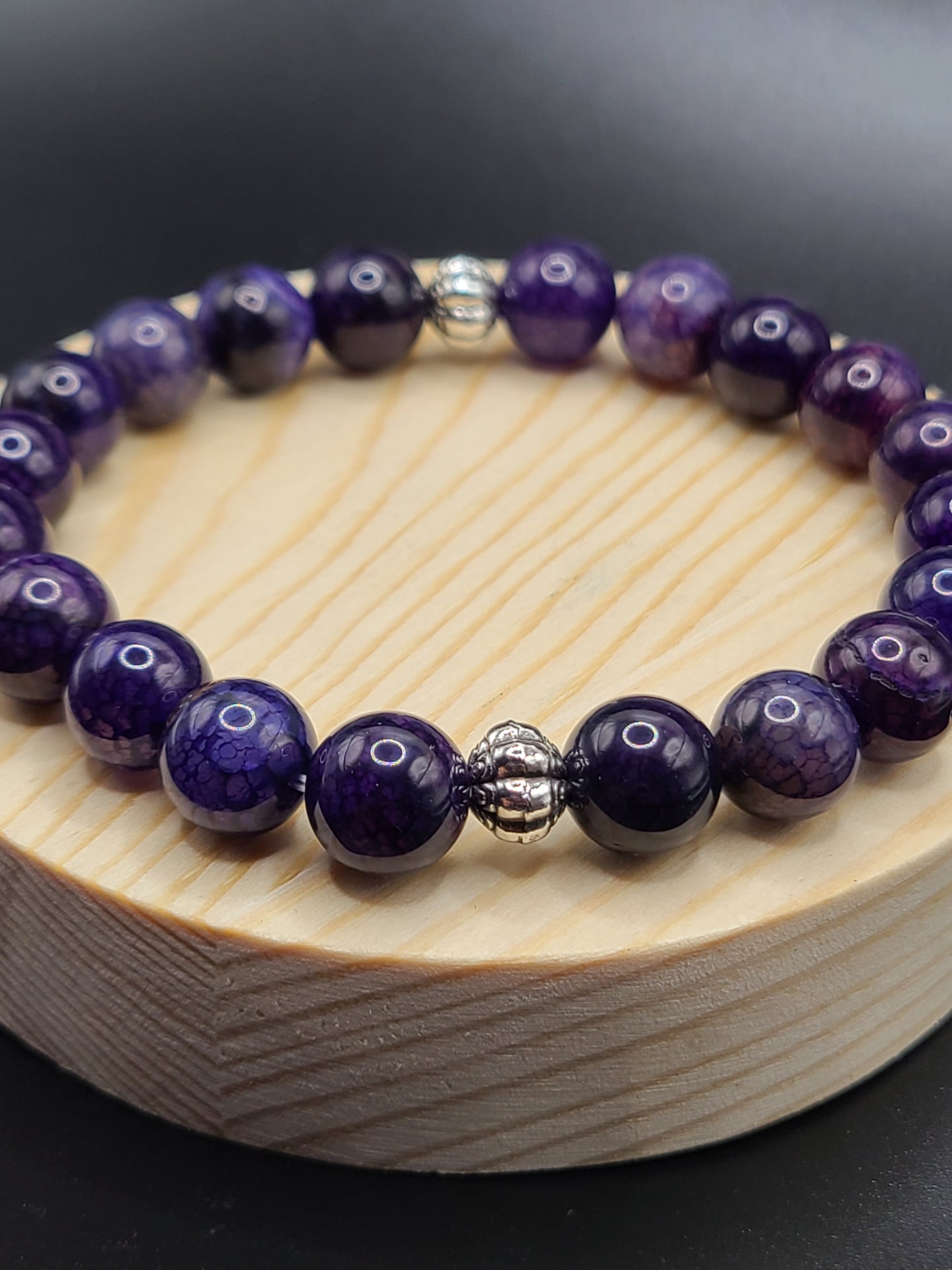 Purple Dragon Agate Natural Gemstone Beaded Bracelet with spacers.