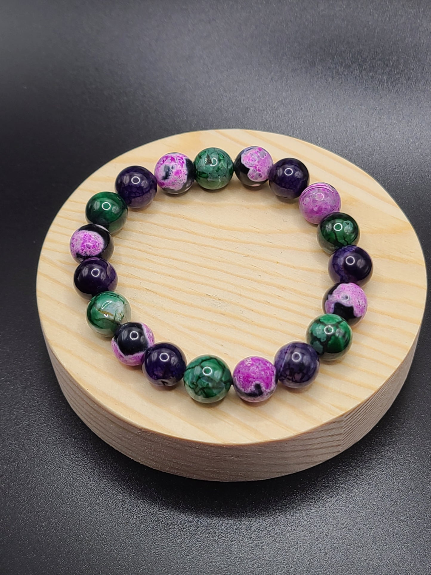 Purple,Pink Zebra,Green Dragon Agate 10mm Natural Gemstone Beaded Bracelet