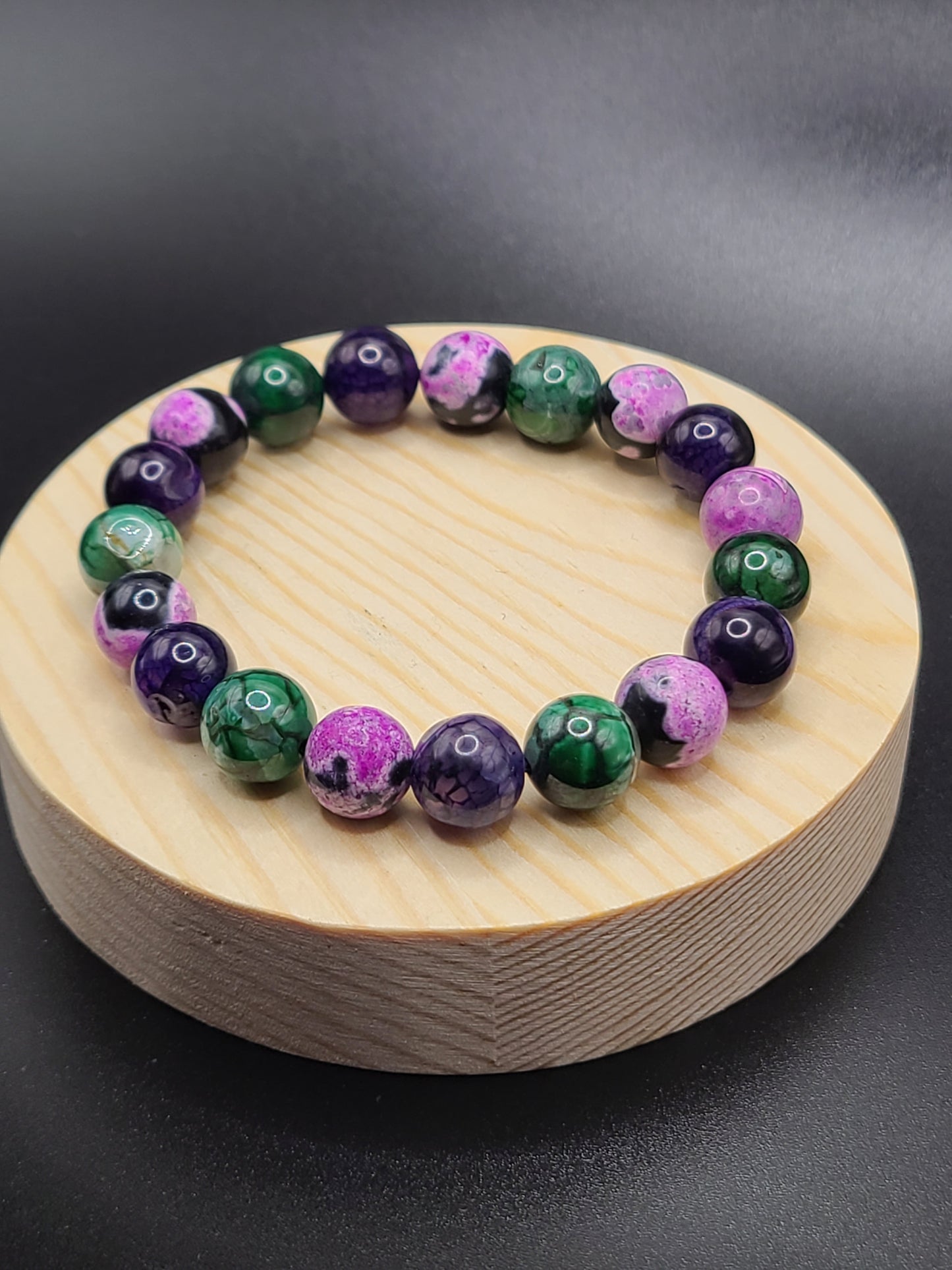 Purple,Pink Zebra,Green Dragon Agate 10mm Natural Gemstone Beaded Bracelet