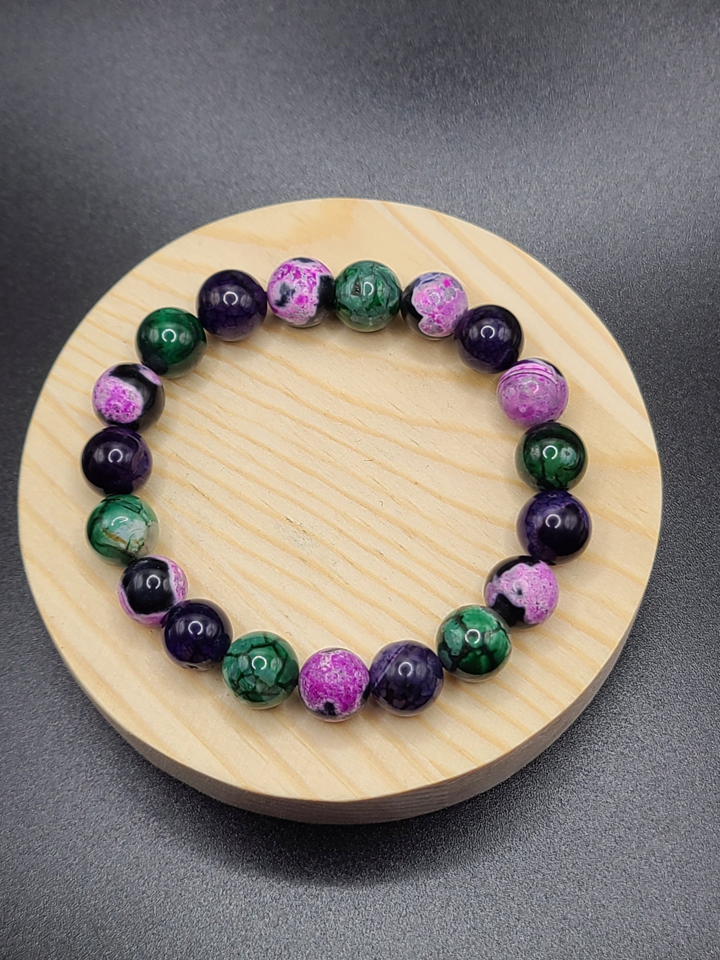 Purple,Pink Zebra,Green Dragon Agate 10mm Natural Gemstone Beaded Bracelet