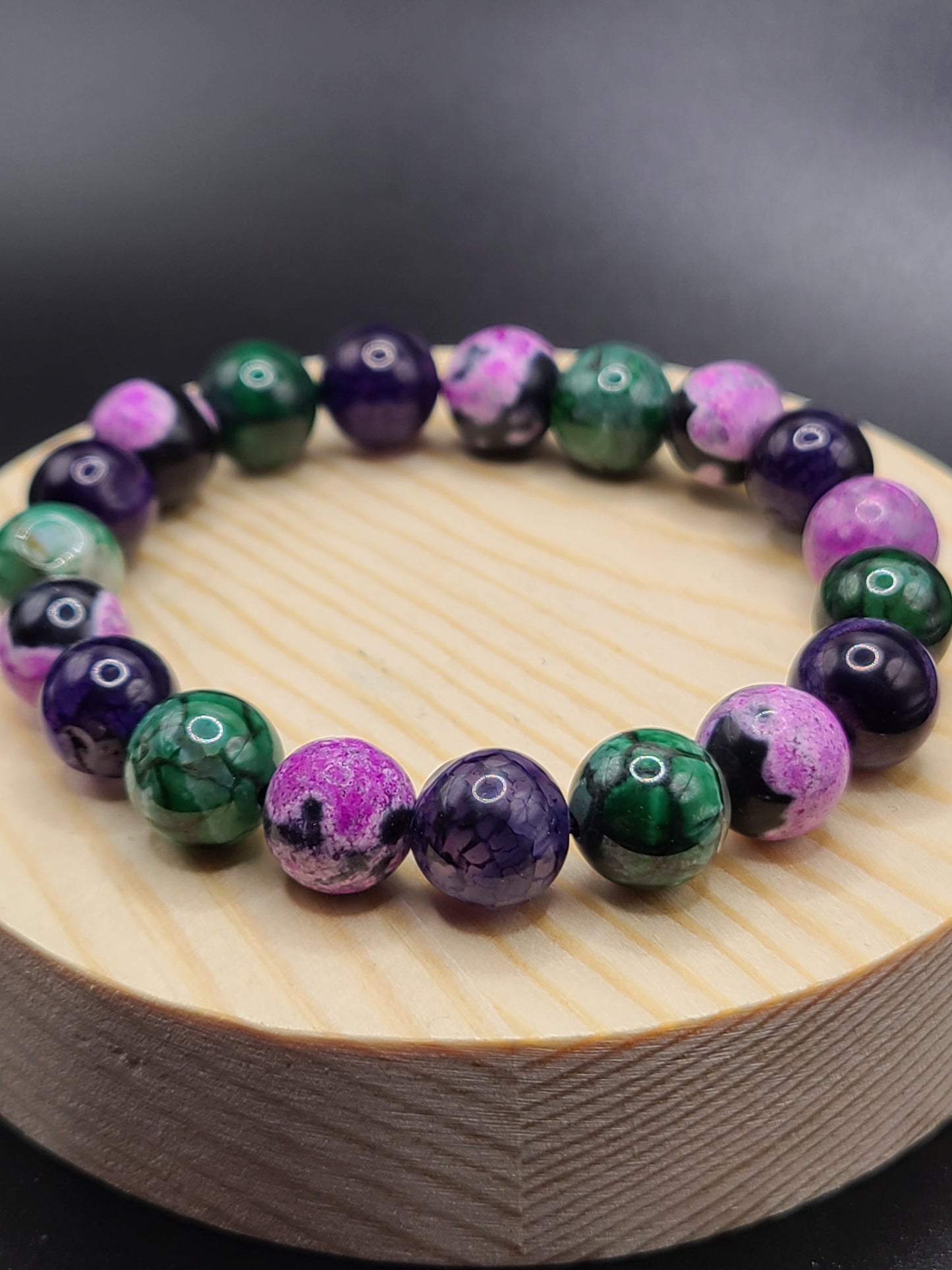 Purple,Pink Zebra,Green Dragon Agate 10mm Natural Gemstone Beaded Bracelet