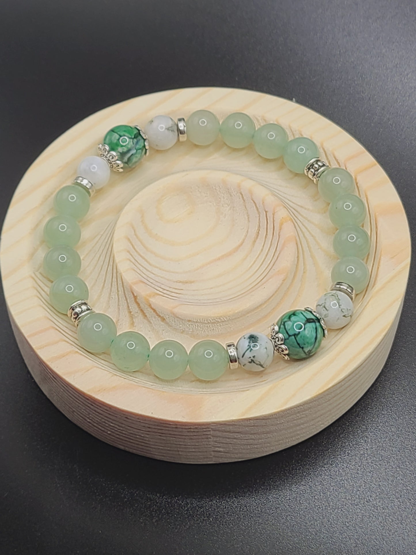 Natural Gemstone Beaded Bracelet-Green Aventurine, Moss Agate and Green Dragon Agate.